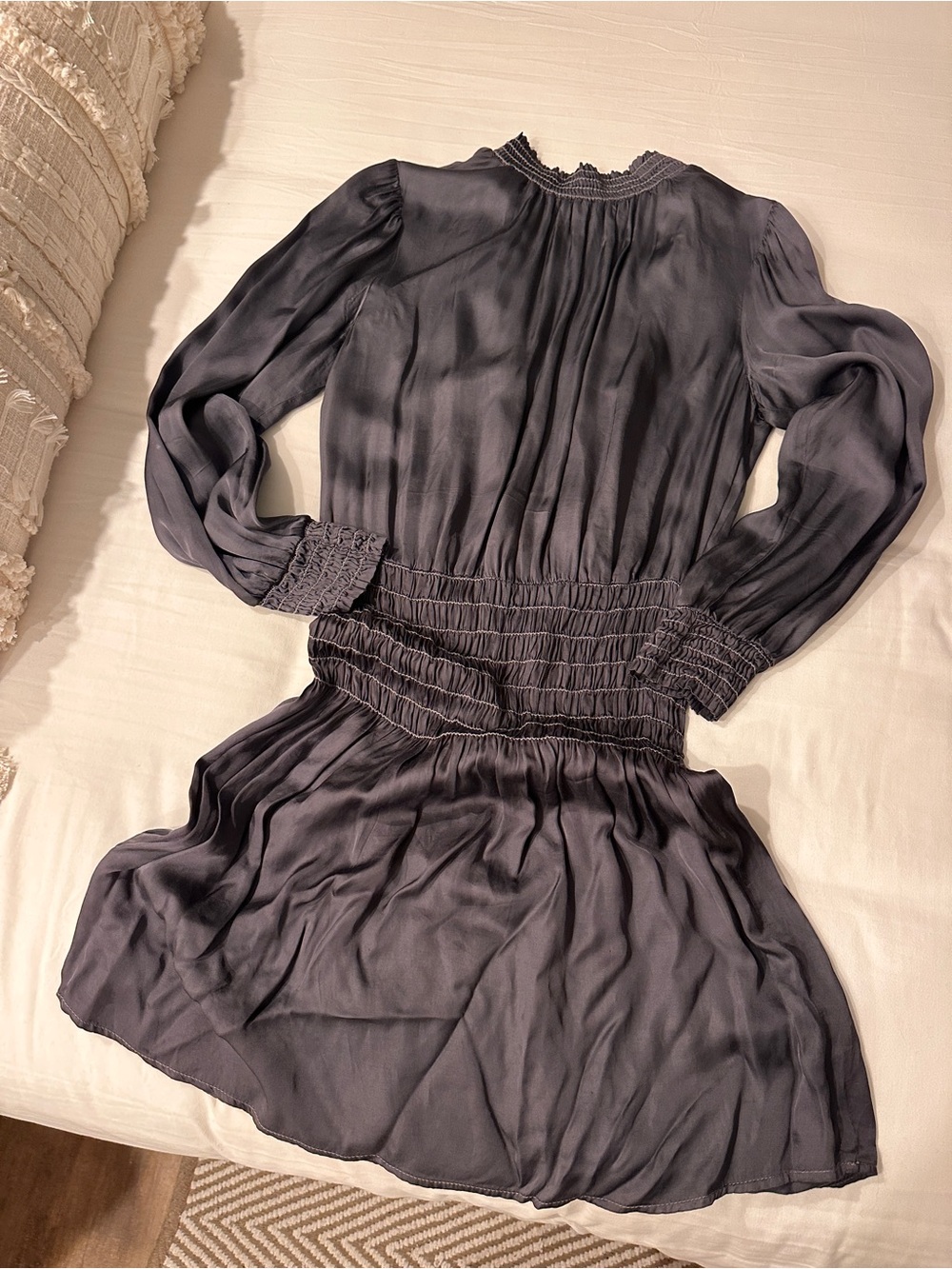 cloth & stone Charcoal Smocked-Waist Long Sleeve Dress